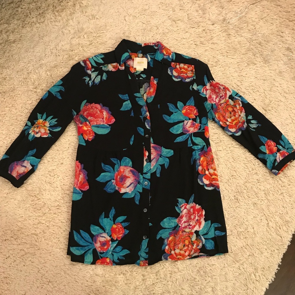 Anthropologie Maeve Black Floral Top - Picture 2 of 5